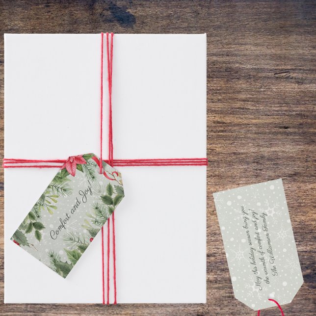 Étiquettes-cadeau Confort et joie Noël Garland sur neige (Double sided. )