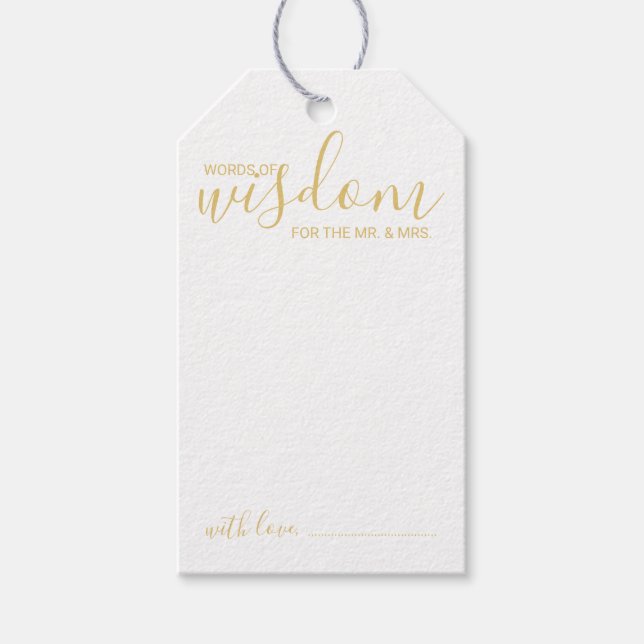 Étiquettes-cadeau Conseil Mariage de script moderne et souhaits or (Devant)