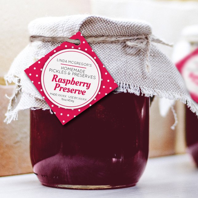 Étiquettes Cadeau Conserver la framboise confiture rouge pot produit (Créateur téléchargé)