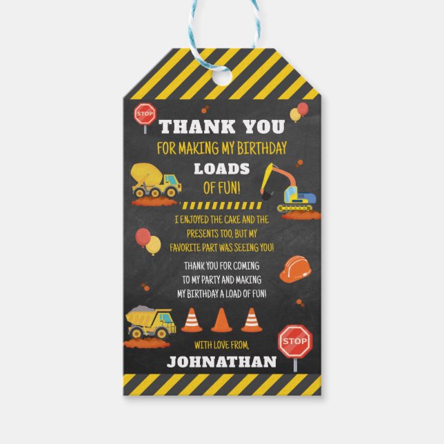 Étiquettes-cadeau Construction Anniversaire Merci (Devant)