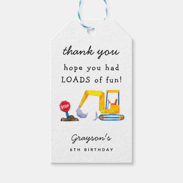 Étiquettes-cadeau Construction Boy fête d'anniversaire (Devant)