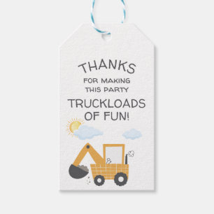 Étiquettes-cadeau Construction Petit Digger Merci