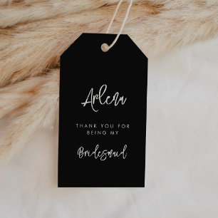 Étiquettes-cadeau Contemporain moderne noir Merci Bridesmaid