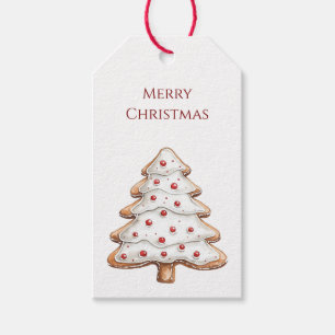 Étiquettes-cadeau Cookie d'arbre de Noël blanc rouge