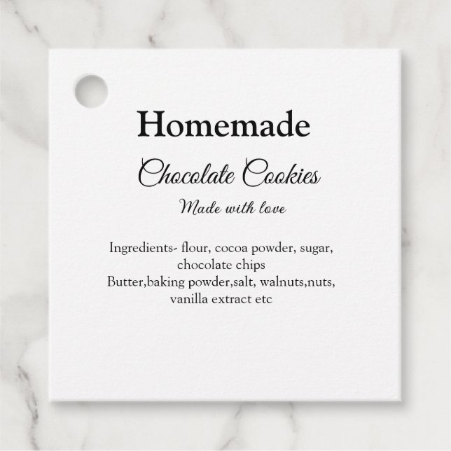 Étiquettes Cadeau cookies au chocolat maison faits avec amour ajoute (Devant)
