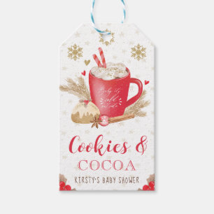 Étiquettes-cadeau Cookies d'hiver rouges et Fête prénatale de cacao