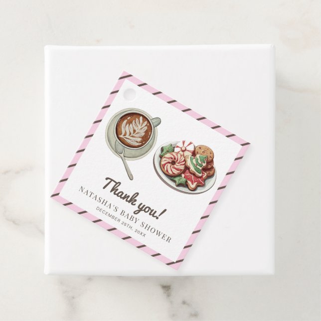Étiquettes Cadeau Cookies et cacao Chaud Pastel Baby shower rose (En situation)