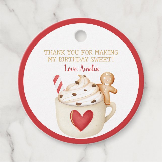 Étiquettes Cadeau Cookies et cacao Chocolat chaud Mug rouge Annivers (Devant)