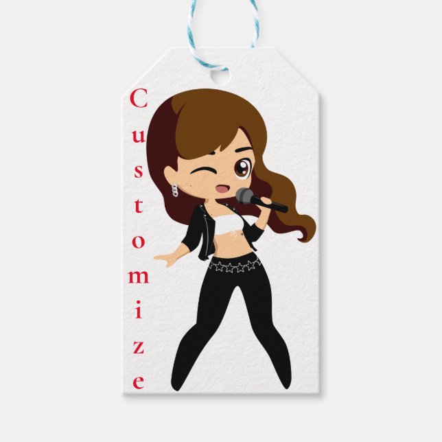 Étiquettes-cadeau Cool fille chante Karaoke Thunder_Cove (Devant)