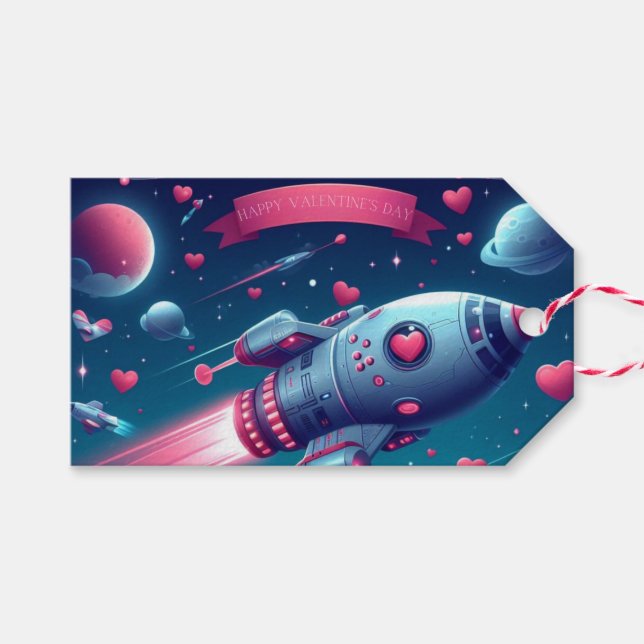 Étiquettes-cadeau Cool/futuriste la Saint Valentin (Devant (Horizontal))