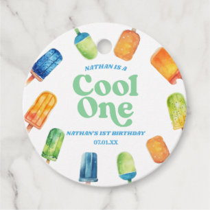 Étiquettes Cadeau Cool One Blue Retro Popsicle 1er anniversaire fête
