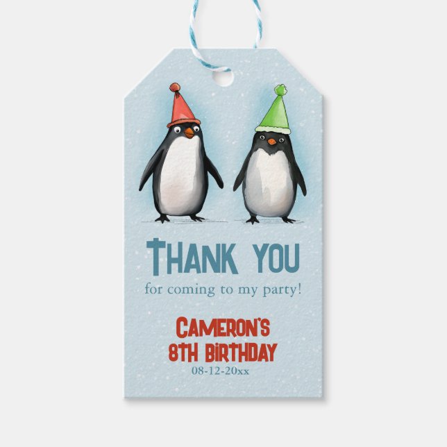 Étiquettes-cadeau Cool Penguins fêtent l'anniversaire de l'enfant me (Devant)