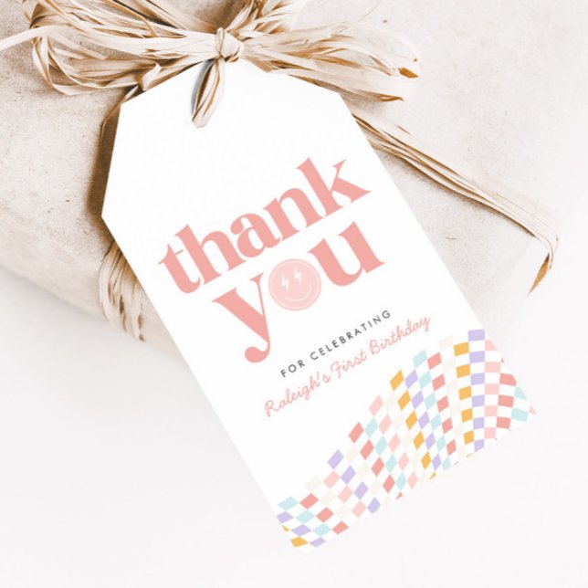 Étiquettes-cadeau Cool Un Visage Joyeux À damiers Retro Favor (Créateur téléchargé)