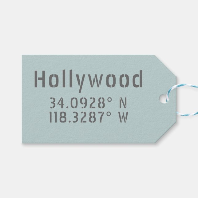 Étiquettes-cadeau Coordonnées de latitude et de longitude d'Hollywoo (Devant (Horizontal))