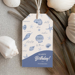 Étiquettes-cadeau Coques Starfish Sun Fun Texte bleu ID918