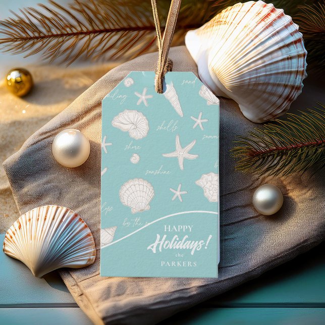 Étiquettes-cadeau Coques Starfish Sun Fun Texte ivoire ID918 (Créateur téléchargé)