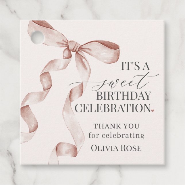 Étiquettes Cadeau Coquette Beige Bow Girl Anniversaire (Devant)