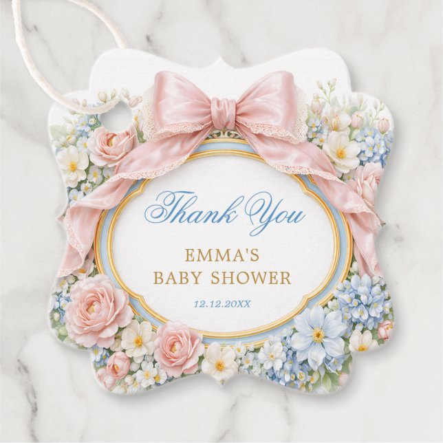 Étiquettes Cadeau Coquette Bow Bloom Baby Shower Thank You (Devant)