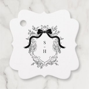 Étiquettes Cadeau Coquette Bow Crest Monogramme Mariage français