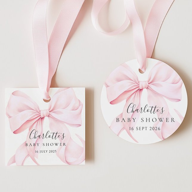 Étiquettes Cadeau Coquette Bow Pink Baby Shower (Créateur téléchargé)