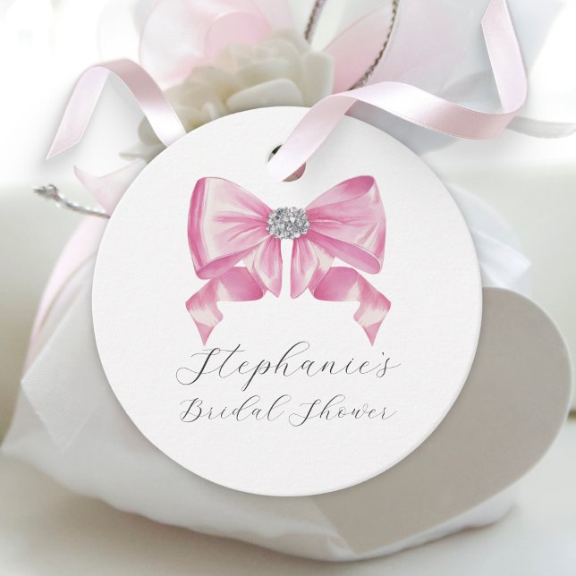 Étiquettes Cadeau Coquette Bow rose Fête des mariées Glam (Créateur téléchargé)