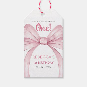 Étiquettes-cadeau Coquette Bow rose Premier anniversaire