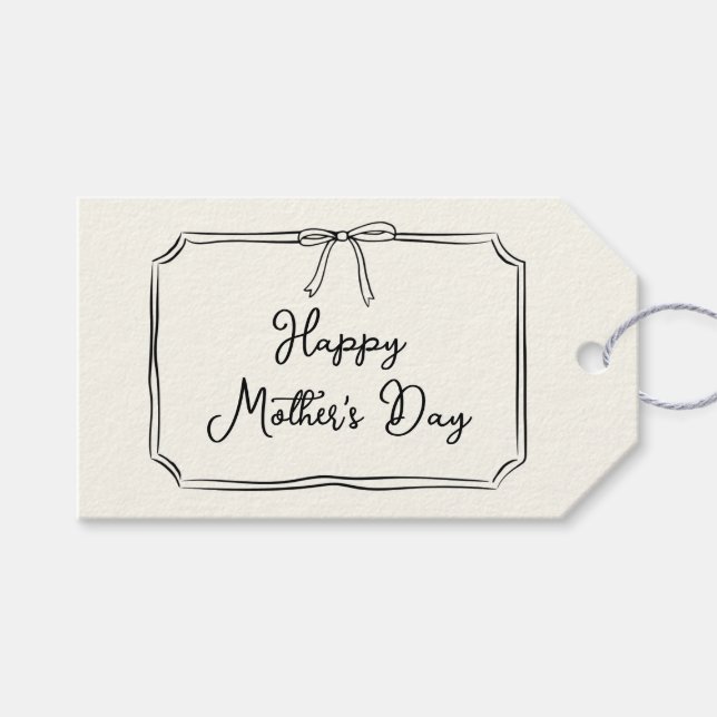 Étiquettes-cadeau Coquette branchée Bow Happy Mother's Day Champagne (Devant (Horizontal))