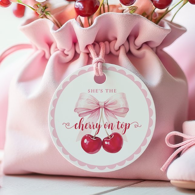 Étiquettes Cadeau Coquette cerise sur le Baby shower supérieur (Créateur téléchargé)