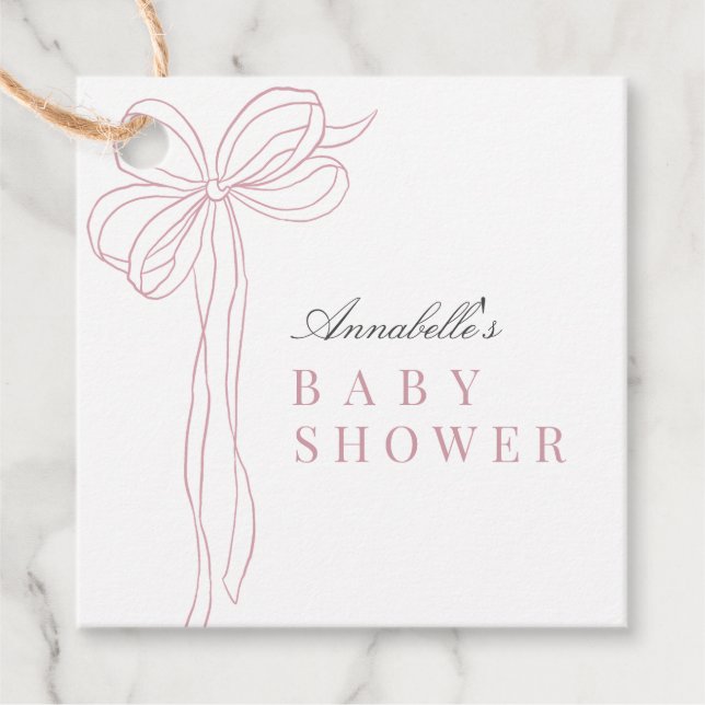 Étiquettes Cadeau Coquette Long Pink Bow Ribbon Girl Baby Shower (Devant)