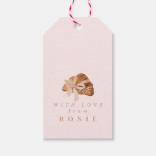 Étiquettes-cadeau Coquette personnalisée Croissant rose Ribbon