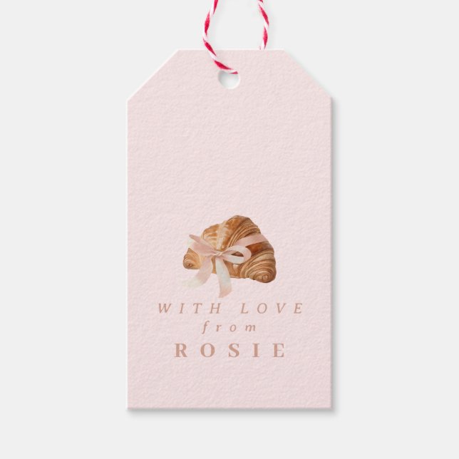 Étiquettes-cadeau Coquette personnalisée Croissant rose Ribbon (Devant)