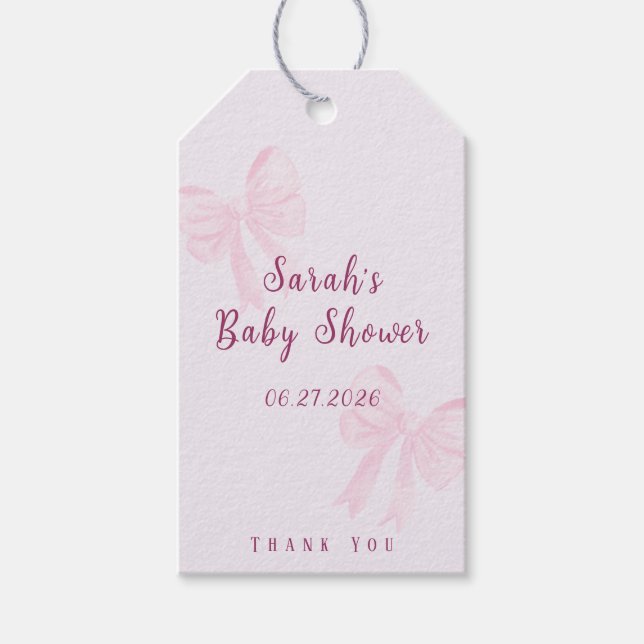 Étiquettes-cadeau Coquette Pink Bow Minimal Baby Shower Favor (Devant)