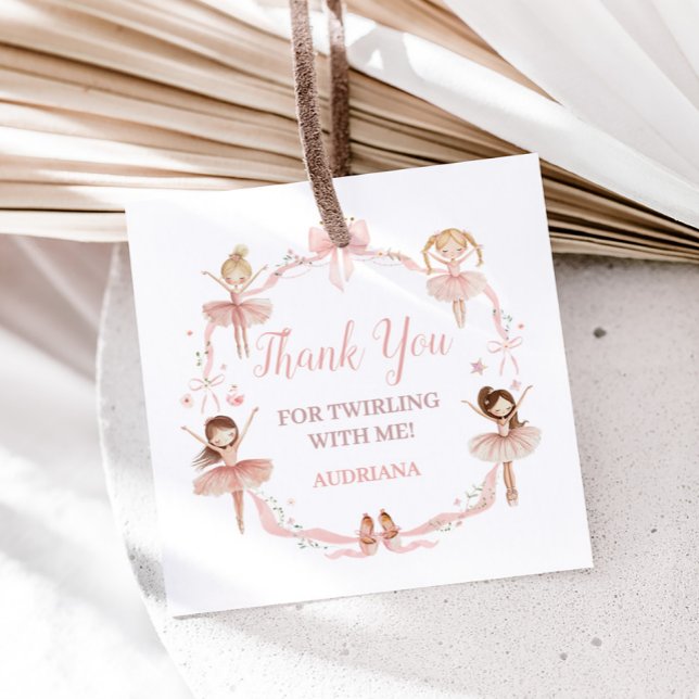 Étiquettes Cadeau Coquette rose Ballerina Carré de fête d'anniversai (Pink Ballerina Birthday Party Square Favor Tags)