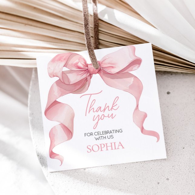 Étiquettes Cadeau Coquette rose Bow Anniversaire Fête Carré Favorise (Pink Coquette Bow Birthday Party Square Favor Tags)