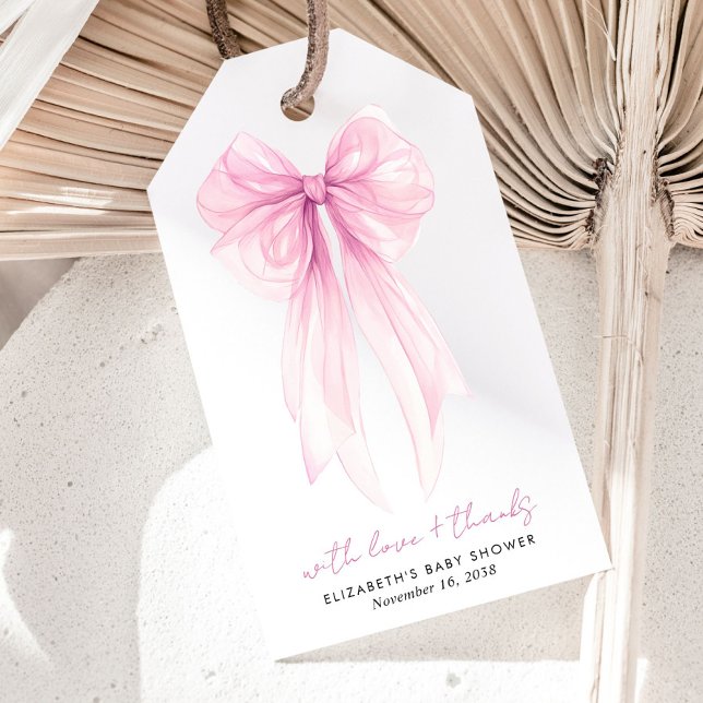 Étiquettes-cadeau Coquette rose Bow Aquarelle bébé fille douche (Créateur téléchargé)