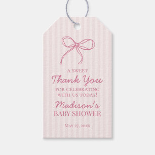 Étiquettes-cadeau Coquette Rose Bow Pastel Baby shower rayé Favorise