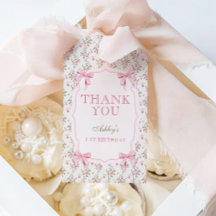 Étiquettes-cadeau Coquette rose mignonne Bow 1er anniversaire