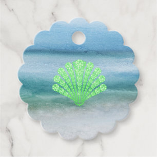 Étiquettes Cadeau Coquillage Diamond Vert doux Mer Abstraite