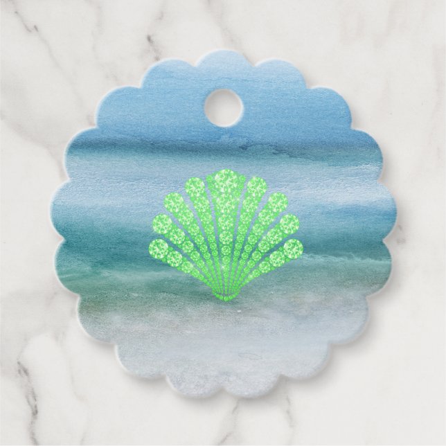 Étiquettes Cadeau Coquillage Diamond Vert doux Mer Abstraite (Devant)