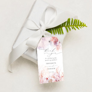 Étiquettes-cadeau Coquillages Chics Corail Mariage sous-marin Merci