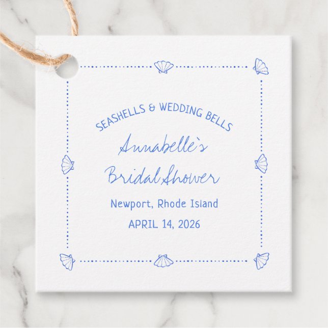 Étiquettes Cadeau Coquillages Dessinés à la Main et Cloches de Maria (Devant)