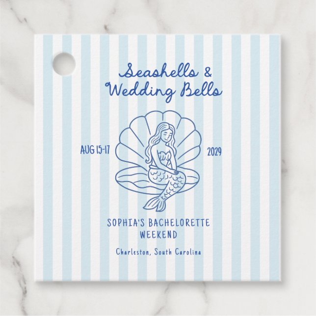 Étiquettes Cadeau Coquillages et cloches Mariages Bachelorette (Devant)