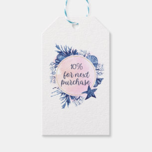 Étiquettes-cadeau Coquilles Bleues Côtières Aquarelle 10% de Réducti