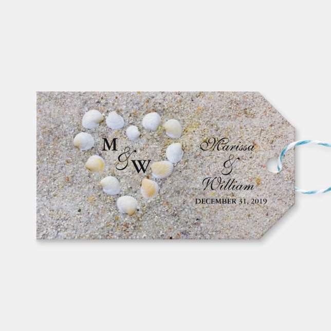 Étiquettes-cadeau Coquilles de mer et Coeur de sable Favoriser les é (Devant (Horizontal))