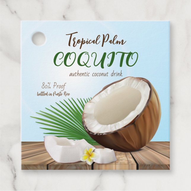 Étiquettes Cadeau Coquito Noix de Coco Tropical (Devant)
