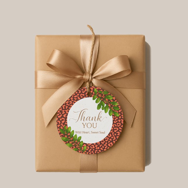 Étiquettes Cadeau Corail Brun Imprimé Léopard Merci (Favor Tags)