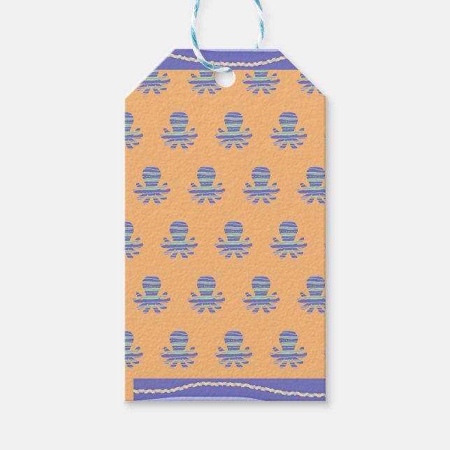 Étiquettes-cadeau Corail octopique bleu (Devant)