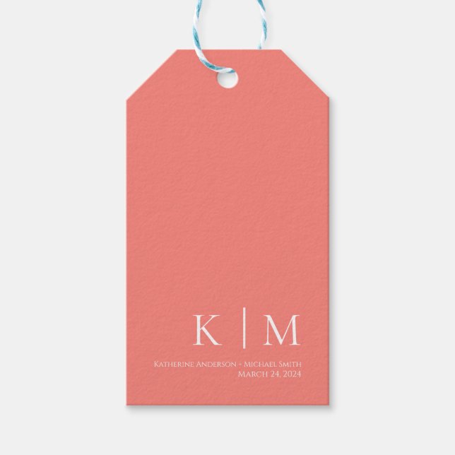 Étiquettes-cadeau Corail rose et Mariage blanc (Devant)