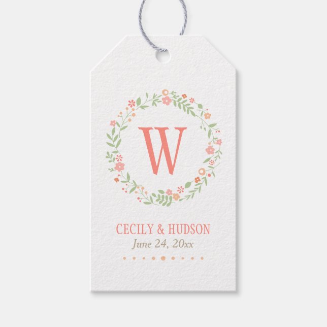Étiquettes-cadeau Corail rustique rose et vert Mariage de couronnes  (Devant)