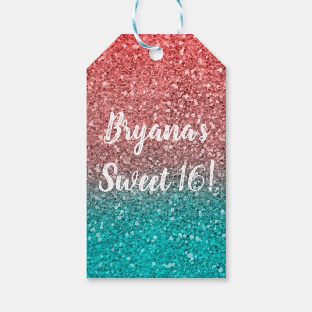 Étiquettes-cadeau Coral Melon Orange Turquoise Aqua Green Parties sc (Devant)